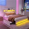 Fofetbfo Letto imbottito 160x200 cm, letto matrimoniale con illuminazione LED e caricamento USB, 4 cassetti, rete a doghe, testiera con vano portaoggetti, letto per ragazzi