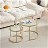 JZGORC Set di 2 Tavolini, Tavolino Rotondo Impilabile per Soggiorno, Gambe in Metallo Placcato Oro, Adatto per Soggiorno, Caffetteria, Lounge (60 * 45 cm e 40 * 35 cm) - Vetro Oro