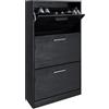 Piushopping ZIK - Scarpiera Salvaspazio Slim in Legno (63x24x115h) Doppia profondità Scarpiera da Ingresso Verticale, Moderna, Scaffale Scarpe di Design Vari Colori per Vari Stili di Arredamento (Nero)