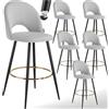 tectake® Sgabello da bar con schienale in velluto, set da 6 sgabelli, sgabello imbottito, gambe in acciaio, poggiapiedi regolabile, piedini antiscivolo, ideale per cucina e bar - Grigio Chiaro/Nero