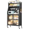 ONKBOITE Mobile Dispensa Cucina, Credenza Cucina Alta, 76 x 36 x 164cm, con Rotelle con Gancio, Foro Per Cavi, Porta Magnetica 5 Piani Mobile Microonde, Adatto Alle Cucine, Nero