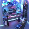 MUL-BOUTIQUE Scrivania Gaming, 100 x 50 cm, tavolo da gioco, scrivania robusta per computer ergonomico, superficie in fibra di carbonio, con LED, porta bicchiere e gancio per casco, cornice moderna a forma di Z