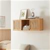 [en.casa] Armadietto da Parete in Bambù con 3 Scomparti e Ante Scorrevoli a Griglia Libreria Semiaperta da Muro Mobile Pensile per Soggiorno Cucina Bagno 93x20x33 cm Naturale