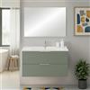 Inbagno Mobile Bagno Sospeso 100 Cm Verde Opaco Con 2 Cassetti Soft-Close Lavabo In Ceramica E Specchio Rettangolare - Linea Elva