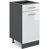 Vicco mobiletto base per cucina R-line, Bianco lucido/Antracite, 40 cm senza piano di lavoro