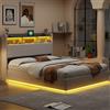 Fofetbfo Letto 160 x 200 cm con rete LED e USB, letto matrimoniale imbottito con testiera di stoccaggio, letto a cassapanca idraulico con doghe, letto matrimoniale, telaio letto con ripostiglio, bianco