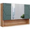 Vicco Mobile da bagno con specchio Irma, Quercia verde/oro, 80.1 x 55 cm, con specchio e ripiani aperti per montaggio a parete