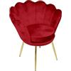 moorg Poltrona in Velluto con Schienale a Conchiglia color Rosso, Poltroncine da Salotto Colorate con Gambe in Metallo color Nero e Oro 69x56x79 cm