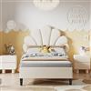 KEFSR Letto imbottito singolo 90x200 cm, letto per ragazze con rete a doghe, testata regolabile a forma di fiore, rivestimento in velluto, beige, senza materasso (Beige+tessuto di velluto(2), 90x200)