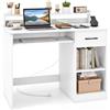 COSTWAY Scrivania per Computer con 2 Prese di Corrente e Prese USB, Scrivania Salvaspazio con Cassetto e Ripiano Estraibile per Tastiera e Ripiano Regolabile,105 x 55 x 89 cm, Bianco