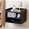 ChromaCasa Comodino Sospeso con LED RGB E 1 Presa Ac/2 Porte USB, Comodini Sospesi Camera da Letto In Legno con 1 Cassetto E 2 Ripiani Aperti, 40x30x30cm,per Camera da Letto E Soggiorno (Nero)