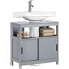 SoBuy Mobile Bagno Sottolavabo Salvaspazio - Armadietto con 2 Ante Scorrevoli e Ripiano Aperto - Mobiletto Lavandino Compatto per Bagno Moderno Piccolo - Grigio, 60x30x60cm, FRG128-II-SG
