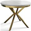 AlpiMeble Tavolo da Pranzo Allungabile, 120-200 cm, Bianco | Tavolo da Pranzo Rotondo, Tavolo Allungabile, Tavolo da Soggiorno, con Gambe in Metallo di Colore Oro, Collezione Bergo