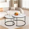 LANTUS Marmo Bianco - Set di 2 tavolino da salotto in marmo con effetto marmo bianco e struttura in acciaio dorato - B (60 x 60 x 45 e 40 x 40 x 40 x 38)