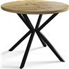 AlpiMeble Tavolo da Pranzo Allungabile Loft Liten, Marrone Opaco, 100-180 cm | Tavolo Rotondo da Pranzo, Tavolo Allungabile, Tavolo da Soggiorno, con Gambe di Metallo in Colore Nero