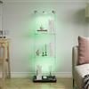 BLSYHDH Vetrina in vetro con LED,Vetrina in vetro temperato,3 strati di vetro,in legno,a 1 porte e lucchetto,mobile in Vetro vetrina,vetrine per figure armadio,per soggiorno,ufficio,oggetti da collezione,Nero