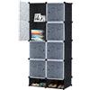 AufuN Sistema di scaffalatura per armadio fai da te, scarpiera, modulare, sistema di scaffalatura salvaspazio, libreria portatile pieghevole con ante (8 cubi, nero)