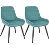 WOLTU Set di 2 Sedie da Pranzo, Sedie Ergonomiche, Poltroncine Imbottite | Schienale Curvo, in Velluto e Metallo, per Salotto, Ufficio, Camera da Letto, Turchese