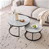 GrandCA HOME Tavolini da Caffè Rotondi Impilabili, Set di 2 Tavolini da Soggiorno Moderni con Struttura in Metallo Nero, Tavolini Laterali in Pietra Sinterizzata in Marmo Grigio da 60 cm e 80 cm