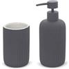 Inbagno Set Accessori Bagno 2 Pezzi in Ceramica Grigio cannettato, Dispenser Sapone e portaspazzolini Soft Touch, Spring