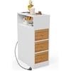 Rcynview Comodino Stretto con Prese e Porte USB, Comodino con Scomparti a Giorno e Cassetto Tavolino da Notte Mobile Salvaspazio per Camera da Letto Soggiorno 45x25x70cm Comodini Strett a colori misti