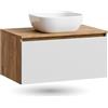 Planetmöbel Set di mobili da bagno Planetmöbel Arisa, lavabo da 80 cm in oro rovere bianco (con nervature), lavabo da 42 cm bianco, incl. sifone a risparmio di spazio