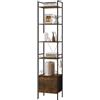 WOLTU Libreria a 5 Piani, Scaffale ad Angolo Alto, Libreria Stretta con 1 Cassetto, Stile Industriale, Struttura in Acciaio, per Soggiorno, Ufficio, Camera da Letto, Marrone Rustico+Nero