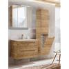 Lomadox Set di mobili da bagno, in rovere e ceramica, con mobiletto da 80 cm, con specchio a LED, armadio alto con cesto portabiancheria