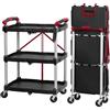 Mahlzeit Carrello da portata pieghevole con ruote, 64 x 40,5 x 82 cm, portata fino a 150 kg, scaffale pieghevole a 3 livelli, scaffale pieghevole a 3 ripiani, scaffale pieghevole (rosso/nero)