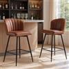 Ya-Home Set di 2 Sgabelli da Bar Sgabelli Cucina in Ecopelle Sgabelli Alti Moderni con Gambe in Metallo Nero Sedie da Bar con Schienale per Cucina Bancone, Marrone
