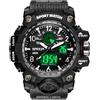 Gosasa Orologio analogico digitale in stile militare, quadrante grande 5,6 cm, resistente all'acqua fino a 50 m, doppio fuso orario, sveglia, retroilluminazione a LED, cronometro, cinturino in