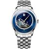LOBINNI Orologio da uomo automatico meccanico di moda di lusso impermeabile da polso maschile orologio da polso cinturino in pelle/acciaio inossidabile, Argento-Blu-Acciaio