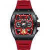 TYBERLEY GUANQIN 16197 Orologio meccanico automatico da uomo Tonneau Cassa in acciaio inossidabile zaffiro sintetico gomma Srap impermeabile multifunzionale orologi sportivi, Rosso