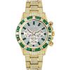 ICEDIAMOND 3-Eye Iced Out CZ Diamond Orologio al quarzo con visualizzazione del calendario mensile settimanale, orologio con quadrante rotondo Bling Zirconia per uomo (Green-Gold)