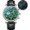 FANMIS Orologio analogico classico, multifunzione, militare, sportivo, da uomo, impermeabile, con cronografo luminoso, cielo stellato, fase lunare, in pelle