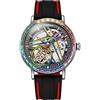 DAXIAOYU Orologio meccanico completamente automatico da uomo, design unico, lunetta circostante con pietre preziose colorate, orologio da polso con volano cavo scheletro, orologi alla moda in acciaio