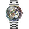 DAXIAOYU Orologio meccanico completamente automatico da uomo, design unico, lunetta circostante con pietre preziose colorate, orologio da polso con volano cavo scheletro, orologi alla moda in acciaio