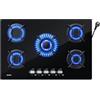 WEHIMO Piano Cottura a Gas 5 Fuochi da Incasso, Piano Cottura 77cm, 10500W, Protezione Flame-Out, Gas Naturale/Propano/Butano, Vetro Nero