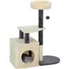 PawHut Albero Tiragraffi per Gatti Alto 92 cm con Casetta Bianco Crema | Torre per Gatti, Lettino Superiore, Pali in Sisal e Pallina