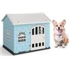COSTWAY Cuccia per Cani da Esterno ed Interno, Casetta per Cani con Porta Bloccabile, 3 Finestre e Tetto Inclinato, Cucce in Plastica Impermeabile per Cagnolini Piccoli, 75 x 58 x 65 cm (Blu)