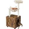 Yaheetech Albero Tiragraffi Multifunzionale per Gatti Marrone Rustico/Beige | Condominio per Gatti Tutto in Uno in Legno e Sisal, con Lettiera Mobile Integrata, Facile da Montare, 53× 48 ×125 cm