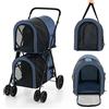 COSTWAY 4 in 1 Passeggino Pieghevole per Cani a Doppio Livello, Blu | Carrello Multifunzionale per Animali Domestici Smontabile con 4 Ruote, Ideale per Passeggiata Viaggio e Shopping
