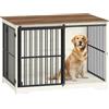 Hzuaneri 110cm Gabbia per Cani, Bianco Marrone Tavolo Supplemento | 65 × 110 × 81 cm, Nicchia Moderna per Cani, Gabbia per Cuccioli, Casetta per Animali, 2 porte, DFC84414B