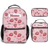 Generic Personalizzata Zaino scuola elementare bambina Personalizzato Motivo Fiocco fragola con Nome per school bag Scuola 3 Pezzi zainetto asilo bambino con borsa termica e Astuccio zaini media superiore