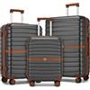 KONO Set 3 Valigie Rigida ABS+PC Trolley con 8 Ruote Leggero (55+66,5+76,5 cm, Grigio/Marrone)
