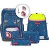 Step by Step Giant - Set di 5 zaini per la scuola ergonomici con riflettori, regolabile in altezza con cintura in vita e sul petto, a partire dalla prima classe, 23 litri, Horse Lima - Blau-rosa