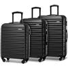 WITTCHEN valigia da viaggio set di 3 trolley bagaglio a mano valigia a rotelle ABS 4 ruote spinner chiusura a combinazione maniglia telescopica Groove Line nero Ryanair/ITA Airways/easyJet