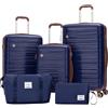 Travelhouse Ascona - Set di 5 bagagli, valigetta con ruote, policarbonato + custodia rigida ABS, borsa da viaggio e beauty case, set di bagagli a mano, navy / blu, S, M, L, Set di valigie