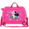 CARTOON Trolley Bambini Cavalcabile Minnie Disney 50x38x20 cm Valigia Rigida in ABS Trainabile con Tracolla 4 Ruote Caricabile fino 30 Kg Interno con Elastici e Chiusura a Combinazione Fucsia