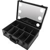 Desnysmf Contenitore per cosmetici, con 6 luci a LED e specchio, divisorio rimovibile, organizer per cosmetici, con luci e slot USB, colore: nero